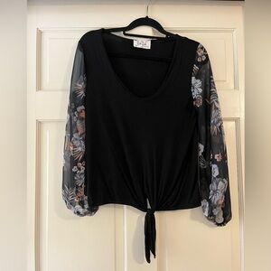 Black Floral Sleeve Women's Top